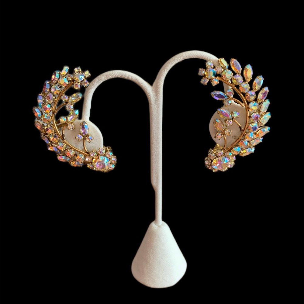 Sherman Flower Climber Earrings in Crystal Aurora Borealis